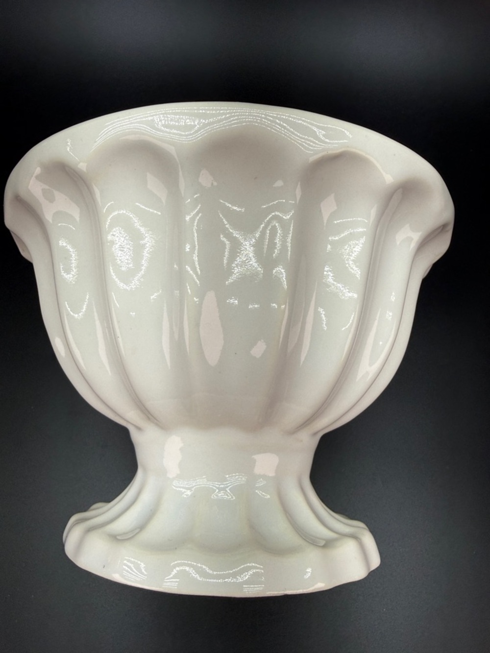 Vintage White Ironstone Ceramic Scalloped Pedestal Bowl Compote - Picture 3 of 7
